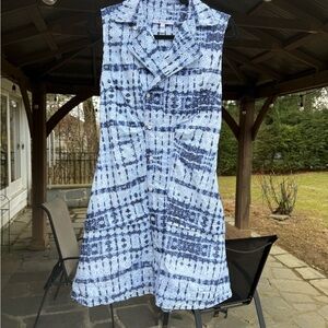 Derek Lam 10 Crosby Blue and White Sleeveless Tie-Dye Eyelet Shirt Dress 6